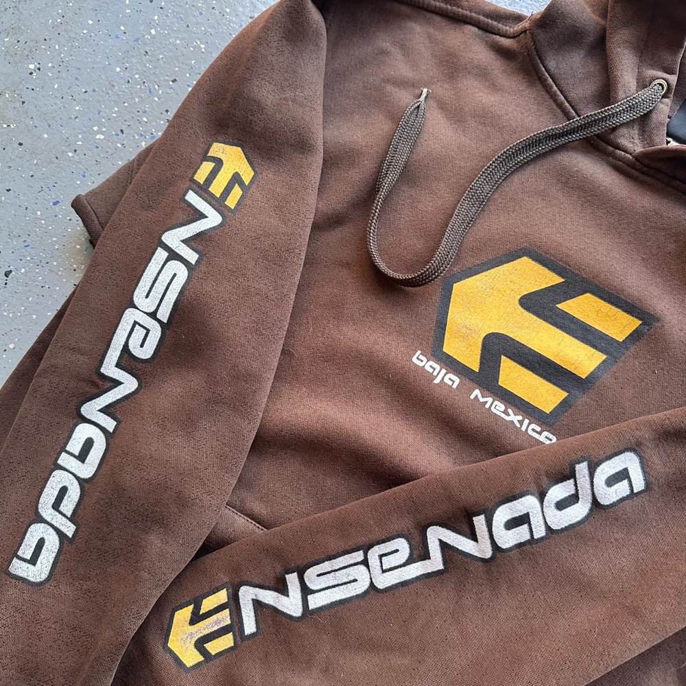 Etnies Hoodie Mens Size Large Brown Vintage Surf Skate Baja Mexico Faded Grail - Picture 5 of 8